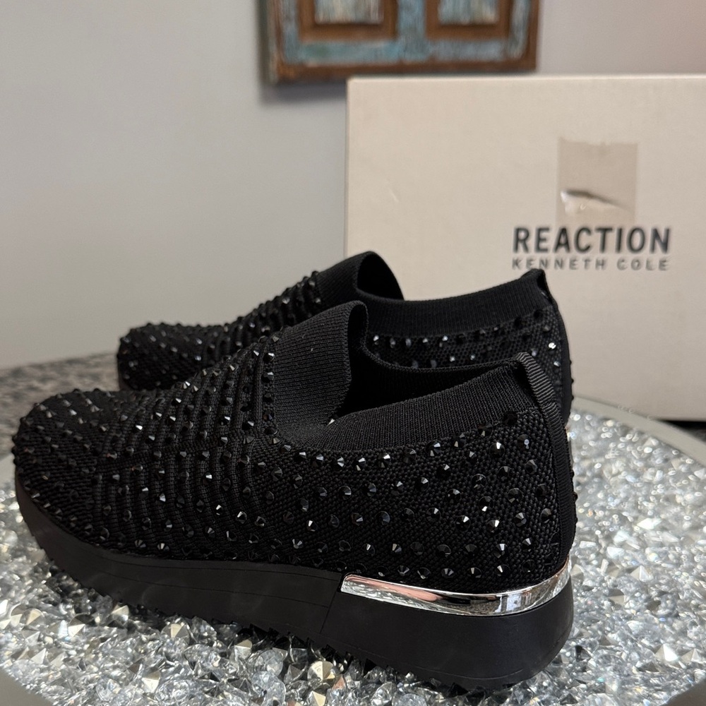 Kenneth Cole Reaction Cameron Jewel Black Slip-On jogger sneakers NEW 7.5 - Picture 2 of 15